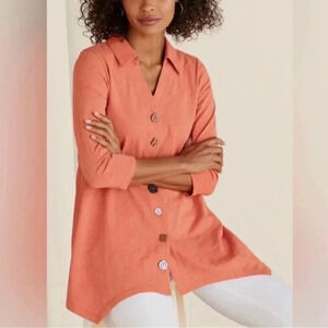 Soft Surroundings Women’s 3/4 Sleeve Multi-Button Down Top Tunic Petite Small